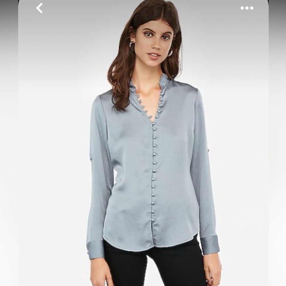 Express Slim Ruffle Blue Portofino Shirt
